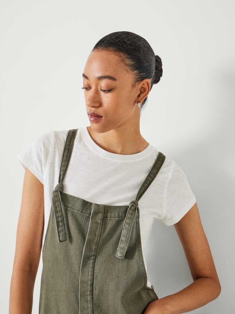 Hush Green Ellie Relaxed Denim Cropped 100% Cotton Dungarees - Image 2 of 5