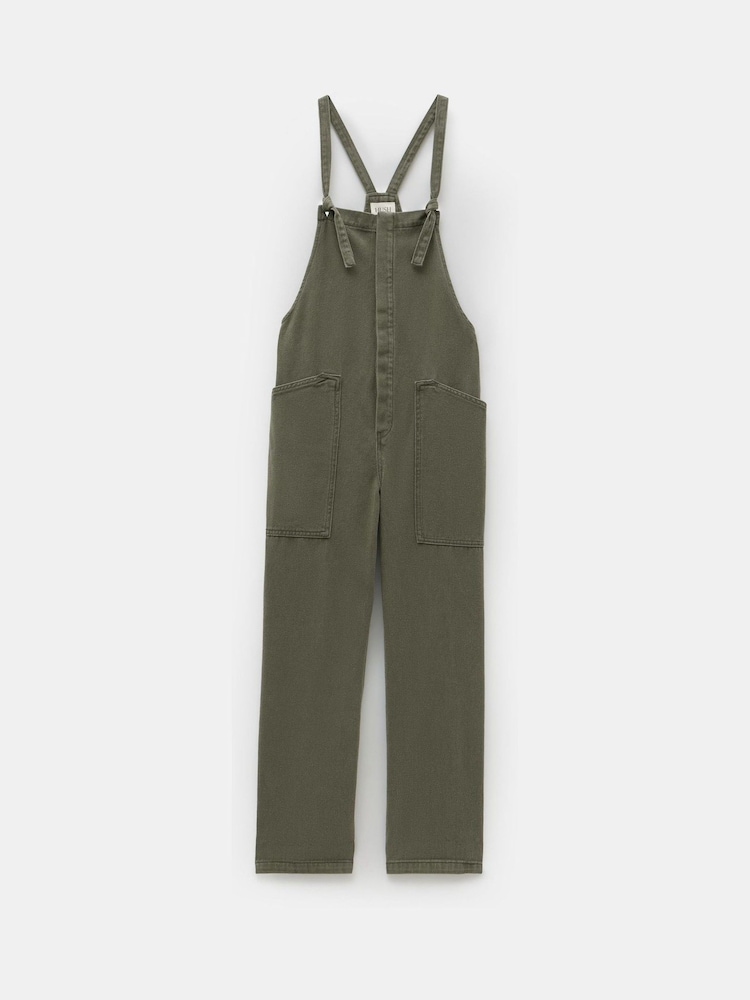 Hush Green Ellie Relaxed Denim Cropped 100% Cotton Dungarees - Image 5 of 5