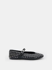 Hush Black Diamante Studded MJ Leather Flats - Image 2 of 3
