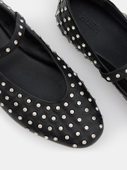 Hush Black Diamante Studded MJ Leather Flats - Image 3 of 3