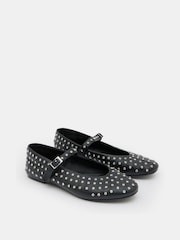 Hush Black Diamante Studded MJ Leather Flats - Image 4 of 4