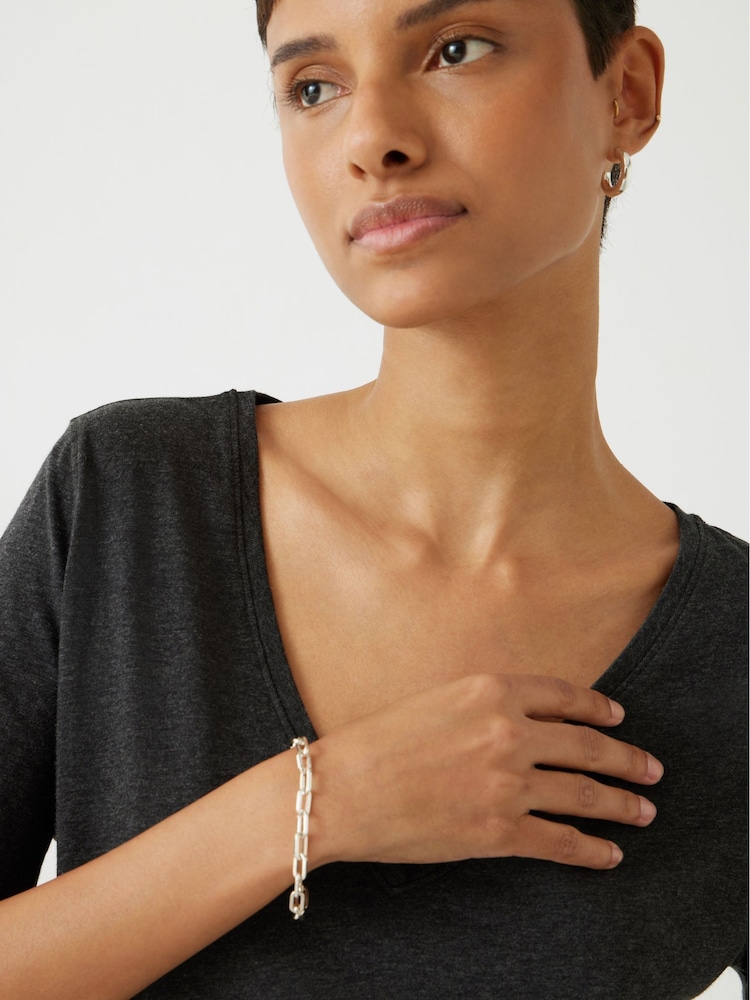 Hush Grey Kali 100% Cotton Slub V-Neck T-Shirt - Image 2 of 4