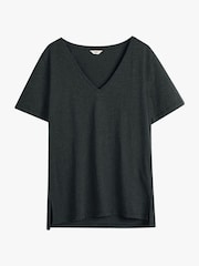 Hush Grey Kali 100% Cotton Slub V-Neck T-Shirt - Image 4 of 4