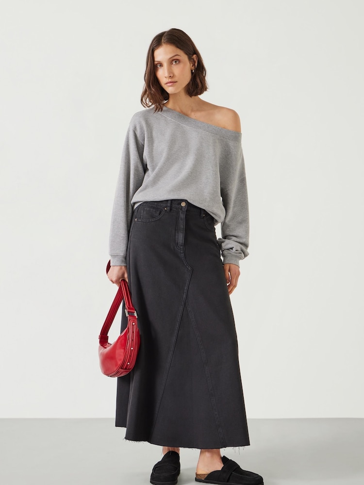 Hush Black Eva Denim 100% Cotton Maxi Skirt - Image 1 of 5