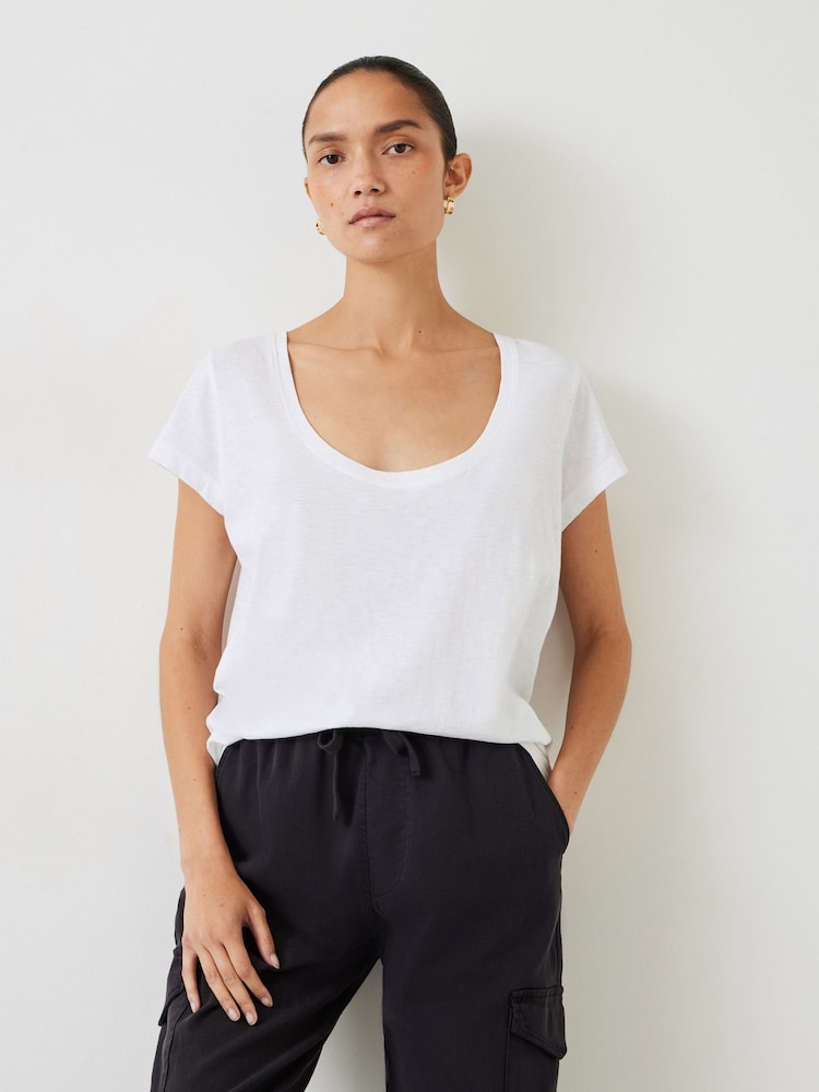 Blanco - Hush Hari Scoop Neck Slub T-Shirt - Imagen 1 de 5