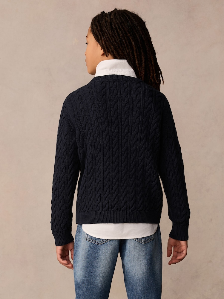 Superdry Navy Cable Knit Jumper - Image 3 of 10