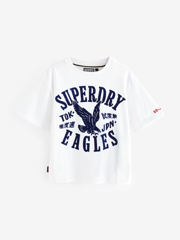 Superdry White/Blue Workwear Printed Cotton T-Shirt - Image 5 of 8