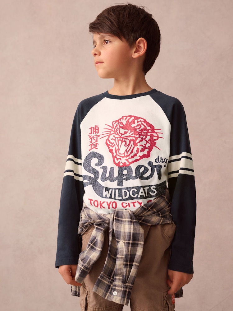 Superdry Navy/White Tiger Print Long Sleeve T-Shirt - Image 1 of 9