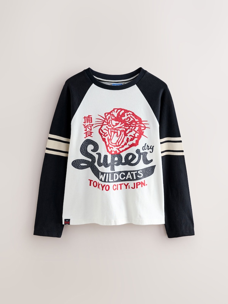 Superdry Navy/White Tiger Print Long Sleeve T-Shirt - Image 5 of 9