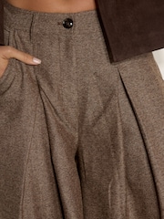棕色 - Apricot Herringbone Tweed Wide-Leg Trousers - 圖片 4，共 4