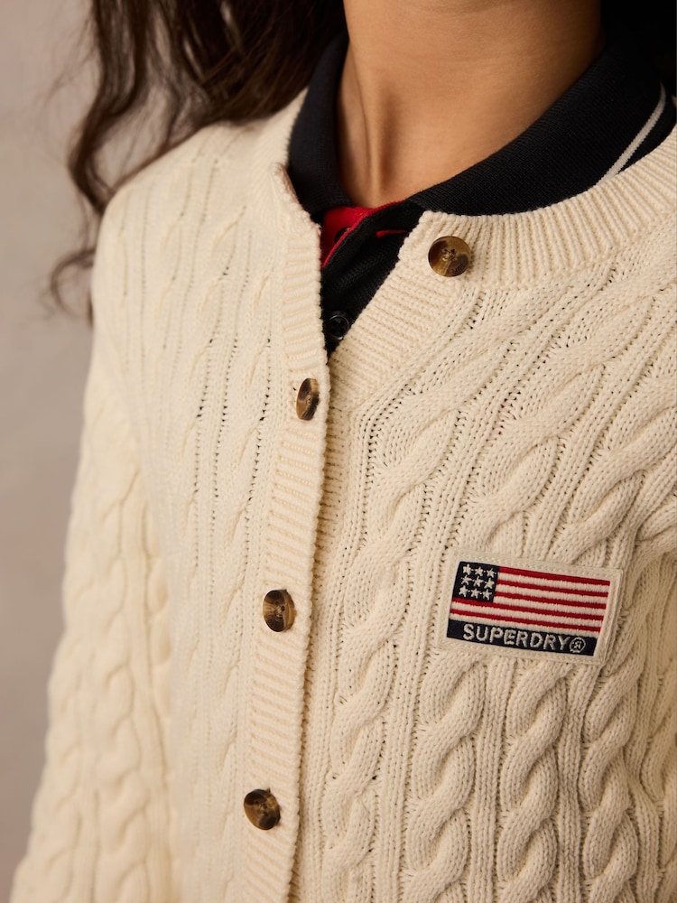 Superdry White Cable Knit Cardigan - Image 3 of 7