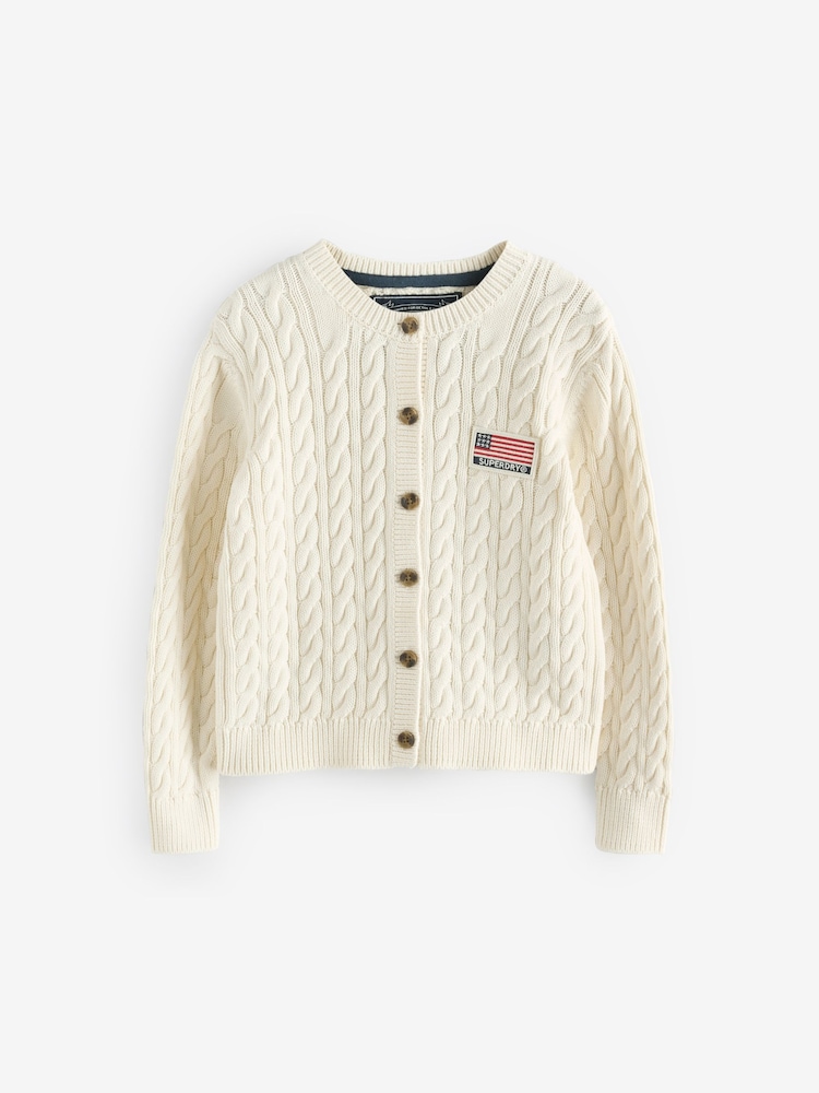 Superdry White Cable Knit Cardigan - Image 5 of 7