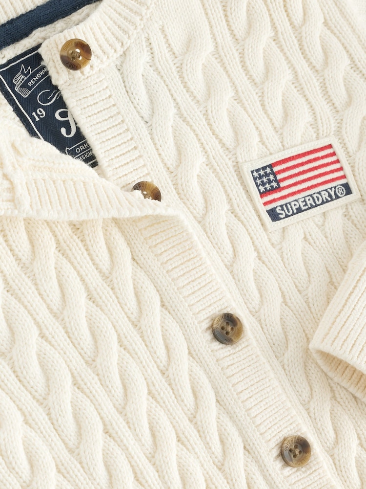 Superdry White Cable Knit Cardigan - Image 7 of 7