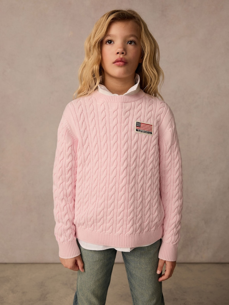 Superdry Pink Cable Knit Jumper - Image 1 of 9