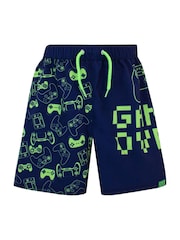 Harry Bear Blue Gaming Swim Shorts - Image 1 of 3