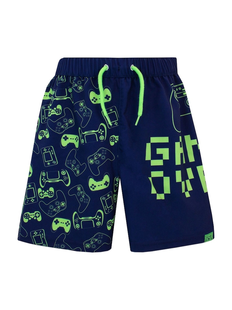Harry Bear Blue Gaming Swim Shorts - Image 1 of 3 Harry Bear Blue Gaming Swim Shorts - Image 1 of 3