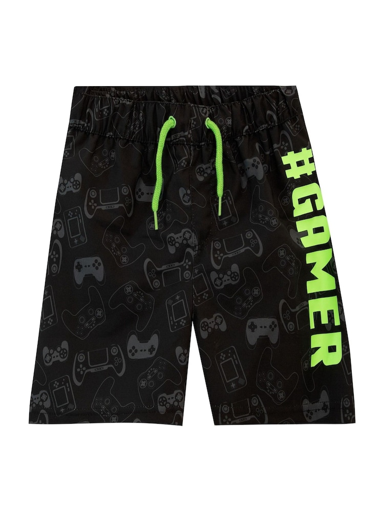 Harry Bear Black Gamer Swim Shorts - Image 1 of 2