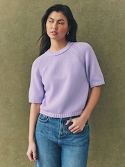 Morado lila - 100% Cotton Knitted Short Sleeve Top - Imagen 1 de 8