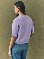 Morado lila - 100% Cotton Knitted Short Sleeve Top - Imagen 2 de 8
