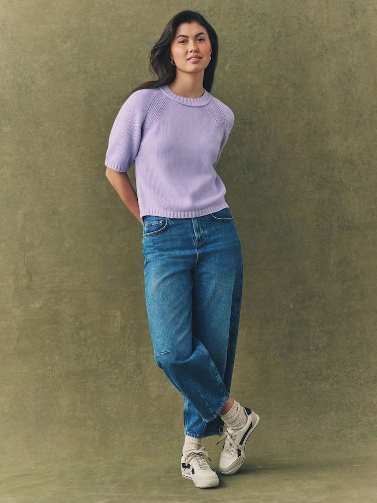 Purple Lilac 100% Cotton Knitted Short Sleeve Top - Image 4 of 8