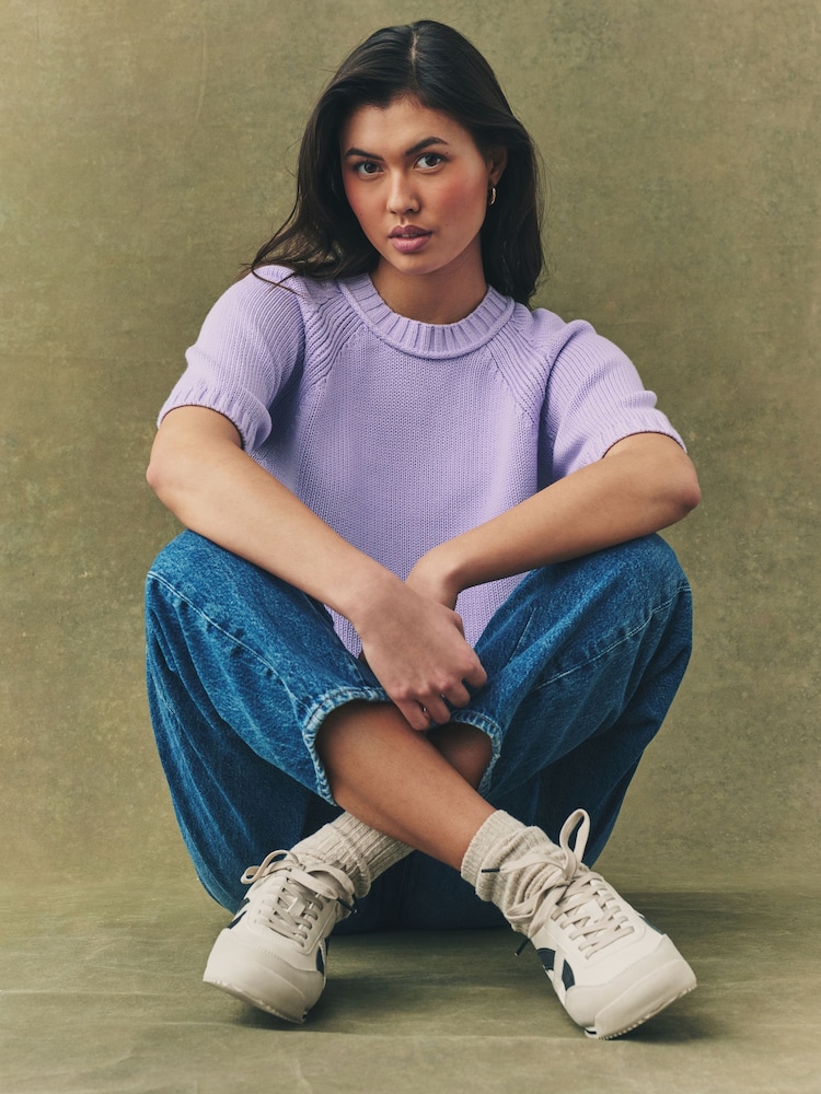 Purple Lilac 100% Cotton Knitted Short Sleeve Top - Image 5 of 8