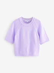 Morado lila - 100% Cotton Knitted Short Sleeve Top - Imagen 6 de 8