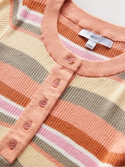Orange Stripe Button Up Crew Neck Short Sleeve Top With Linen - Image 7 of 8