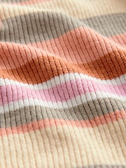 Orange Stripe Button Up Crew Neck Short Sleeve Top With Linen - Image 8 of 8