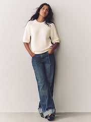Blanco crudo - 100% Cotton Knitted Short Sleeve Top - Imagen 2 de 8