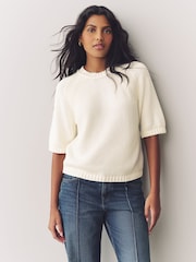Blanco crudo - 100% Cotton Knitted Short Sleeve Top - Imagen 3 de 8