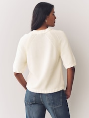 Blanco crudo - 100% Cotton Knitted Short Sleeve Top - Imagen 4 de 8