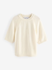Blanco crudo - 100% Cotton Knitted Short Sleeve Top - Imagen 6 de 8