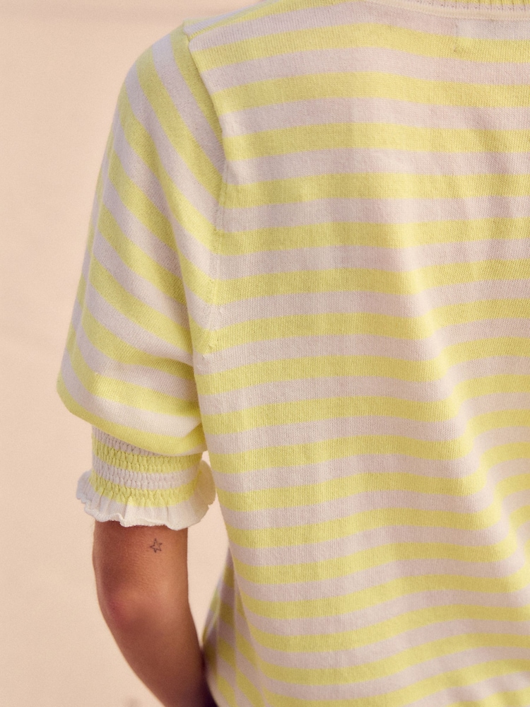 Yellow Stripe with Embroidered Limes Short Sleeve Crew Neck T-Shirt With Frill Edge Detail - Image 4 of 8