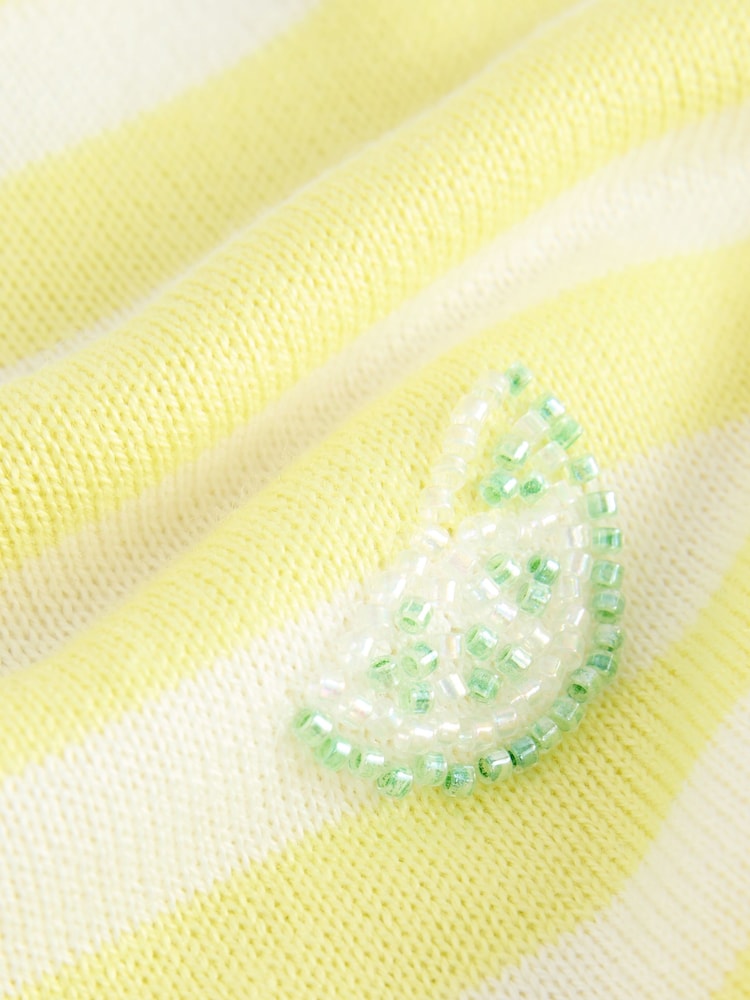 Yellow Stripe with Embroidered Limes Short Sleeve Crew Neck T-Shirt With Frill Edge Detail - Image 7 of 8
