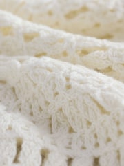 White Ecru 100% Cotton Collared Crochet Short Sleeve Top - Image 6 of 8