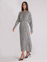 Ro&Zo Black Mono Dalmatian Print Batwing Sleeve Midaxi Dress - Image 1 of 4