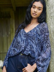 Ro&Zo Blue Snake Print Blouson Sleeve Blouse - Image 1 of 5
