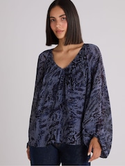 Ro&Zo Blue Snake Print Blouson Sleeve Blouse - Image 2 of 5