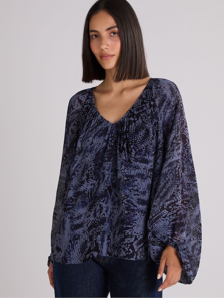 Ro&Zo Blue Snake Print Blouson Sleeve Blouse - Image 2 of 5