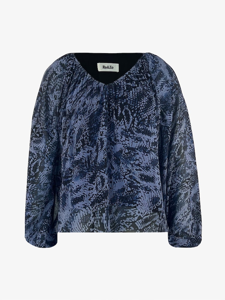 Ro&Zo Blue Snake Print Blouson Sleeve Blouse - Image 5 of 5