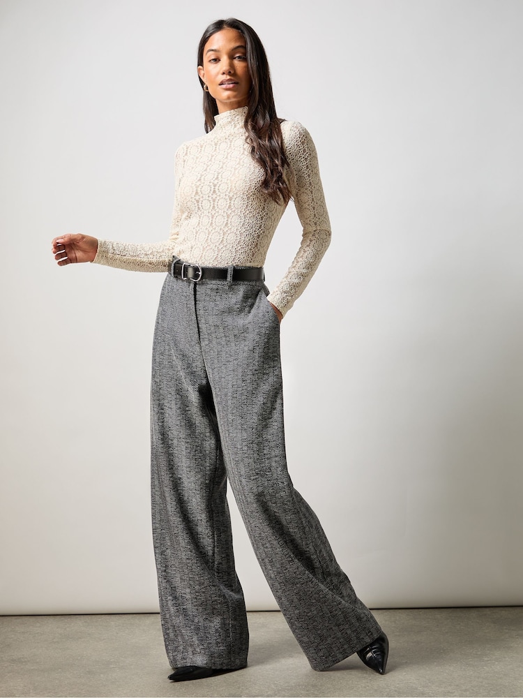 Ro&Zo Grey Herringbone Wide Leg Trousers - Image 2 of 5