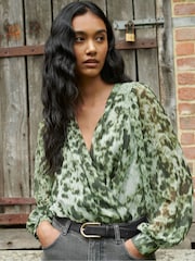 Ro&Zo Green Leopard Print Blouses - Image 1 of 6