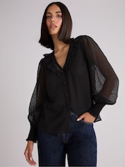 Ro&Zo Black Dobby Trim Insert Blouse - Image 1 of 4