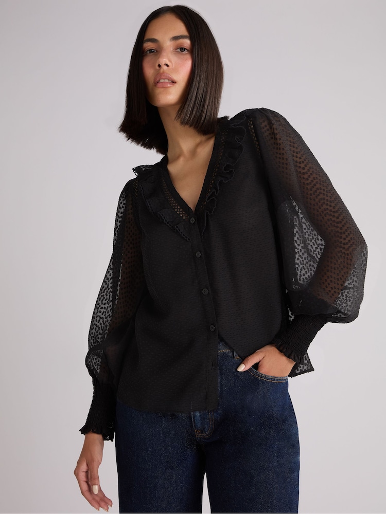 Ro&Zo Black Dobby Trim Insert Blouse - Image 1 of 4