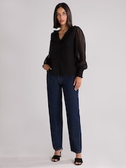 Ro&Zo Black Dobby Trim Insert Blouse - Image 2 of 4