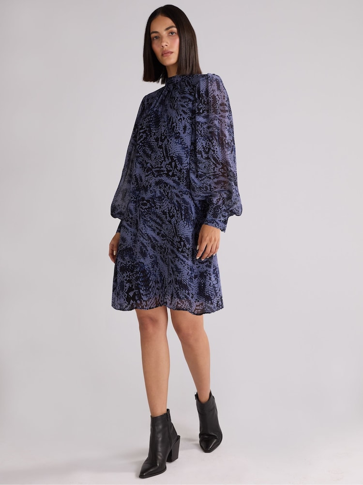 Ro&Zo Blue Snake Effect Print High Neck Dress - Image 2 of 5 Ro&Zo Blue Snake Effect Print High Neck Dress - Image 2 of 5