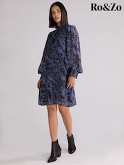 Ro&Zo Blue Petite Snake Effect Print High Neck Dress - Image 5 of 6