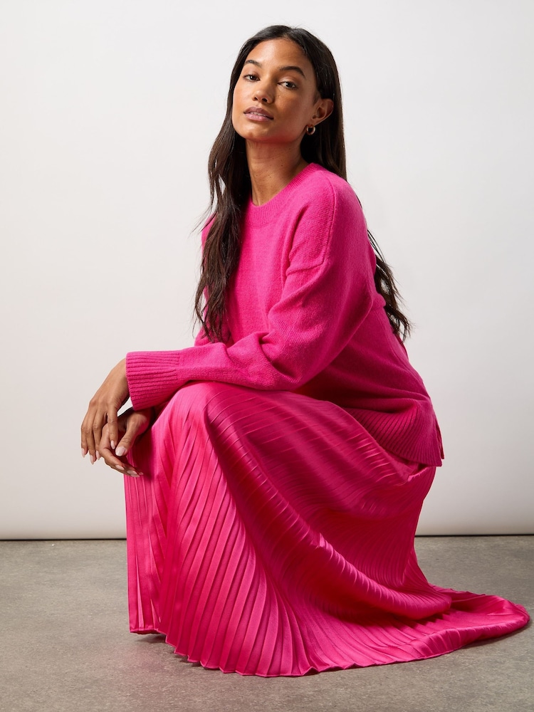 Ro&Zo Pink Petite Pleated Midi Skirt - Image 2 of 3 Ro&Zo Pink Petite Pleated Midi Skirt - Image 2 of 3