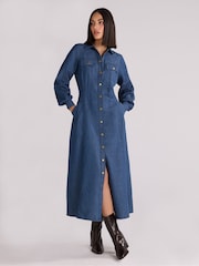 Ro&Zo Blue Petite Long Sleeve Denim Shirt 100% Cotton Dress - Image 2 of 4