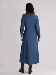 Ro&Zo Blue Petite Long Sleeve Denim Shirt 100% Cotton Dress - Image 3 of 4